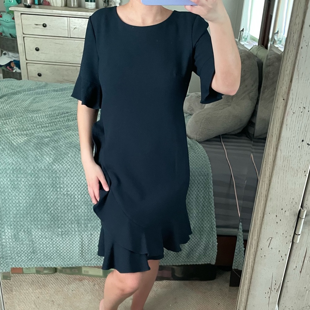 NWT Karl Largerfeld Navy Blue Ruffle Dress - Picture 4 of 13